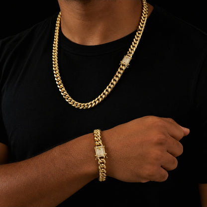 Cuban set cadena y pulsera cz lock